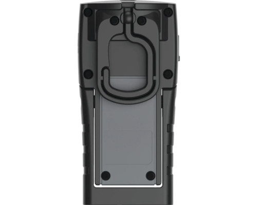 Vue arrière d''une lampe de travail avec clip et compartiment à piles