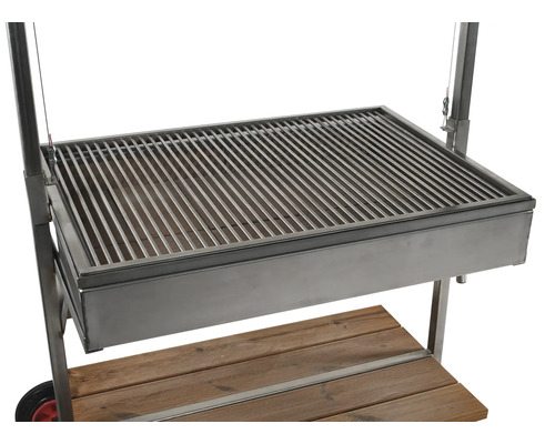 Grill mit Grillrost und Ablage aus Holz