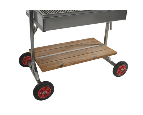 Grill mit Ablagefläche aus Holz und Rädern