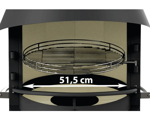 Intérieur d''un gril avec grille et indication de la largeur de 51,5 cm