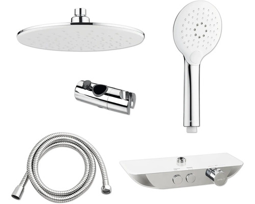 Duschsystem mit Kopfbrause, Handbrause, Brauseschlauch und Thermostat