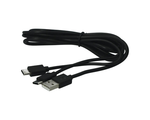 Schwarzes USB-Kabel mit USB-A- und USB-C-Anschlüssen