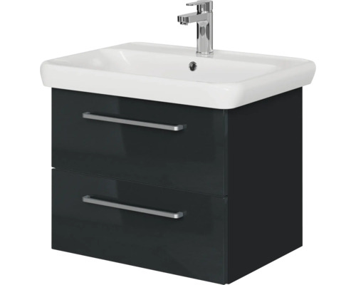 Meuble sous-lavabo avec deux tiroirs, lavabo en céramique et robinet