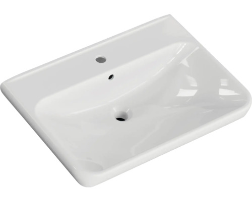 Lavabo en céramique avec trou pour robinet et trop-plein