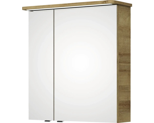 Armoire de toilette avec aspect bois et deux portes miroir