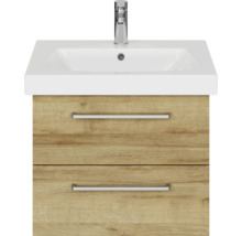 Meuble sous-lavabo avec deux tiroirs, robinetterie et lavabo