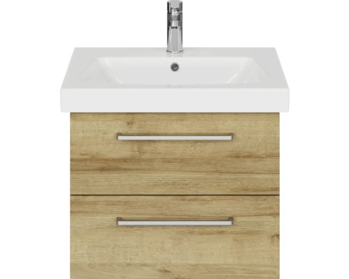 Meuble sous-lavabo avec deux tiroirs, robinetterie et lavabo