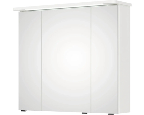 Armoire de toilette blanche avec trois portes et éclairage pour la salle de bains