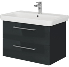 Meuble sous-lavabo avec deux tiroirs, lavabo à poser et robinetterie