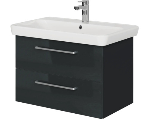 Meuble sous-lavabo avec deux tiroirs, lavabo à poser et robinetterie