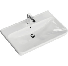 Lavabo blanc avec robinet chromé et garniture de vidange