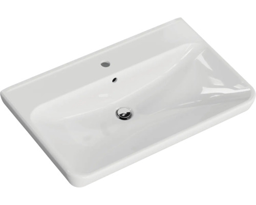 Waschbecken aus Keramik mit Hahnloch und Überlauf