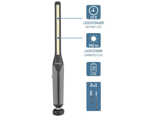 Lampe torche avec source lumineuse LED, flux lumineux de 700 lumens et batterie lithium-polymère