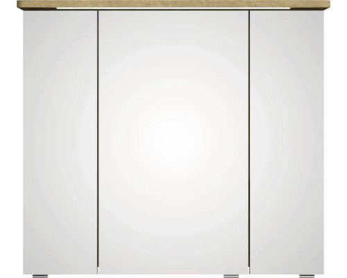 Badezimmerschrank mit drei Türen und Holzplatte