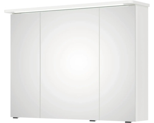 Weisser Spiegelschrank mit drei Türen und Beleuchtung