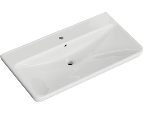 Lavabo rectangulaire en céramique avec trou de robinetterie et trop-plein