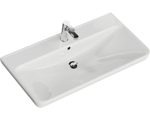 Lavabo en céramique blanche avec robinet