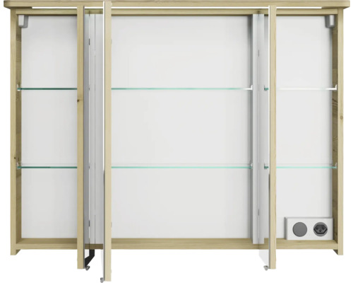 Spiegelschrank mit Regalböden aus Glas und Steckdosen