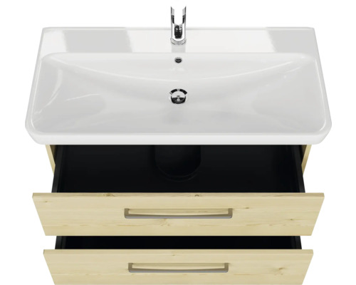 Waschtisch mit zwei offenen Schubladen und Aufsatzwaschbecken