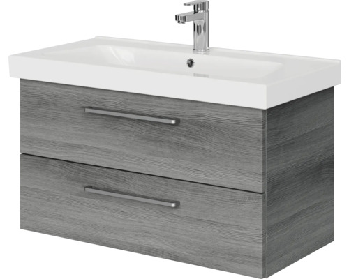 Meuble sous-lavabo avec deux tiroirs, lavabo et robinet