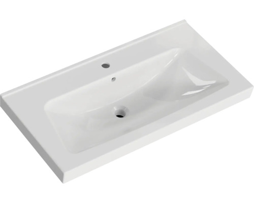 Vasque en céramique avec trou pour robinet et trop-plein