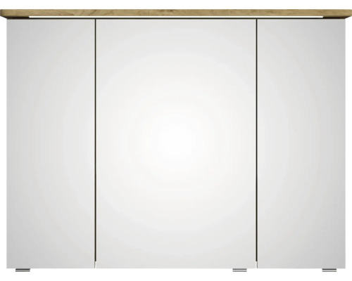 Armoire de toilette blanche avec trois portes et élément en bois