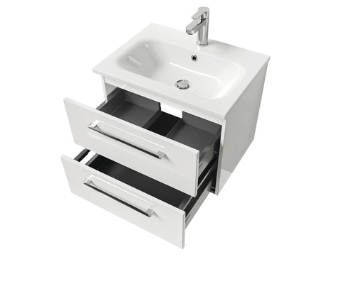 Waschtisch mit zwei offenen Schubladen und Armatur