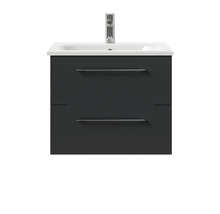 Meuble sous-lavabo avec deux tiroirs, vasque à poser et robinet
