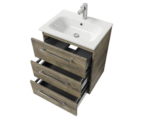 Meuble sous-lavabo avec trois tiroirs et lavabo à poser