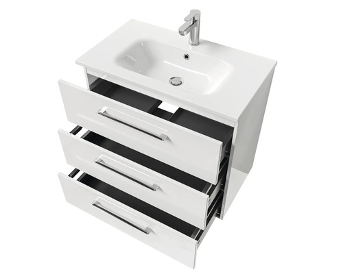 Waschtischunterschrank mit drei Schubladen und Waschbecken