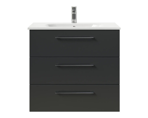 Meuble sous-vasque avec trois tiroirs, lavabo et robinet