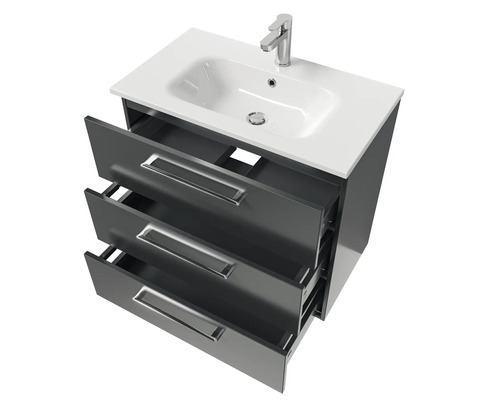 Meuble sous-vasque avec trois tiroirs, lavabo et robinet