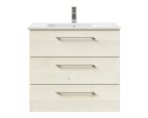 Meuble sous-vasque avec trois tiroirs, lavabo et robinet