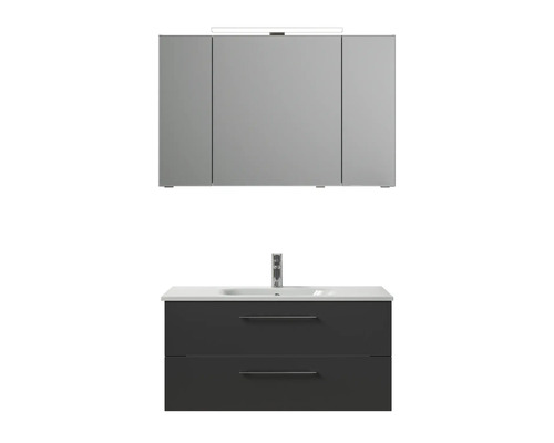 Meuble-lavabo combiné avec armoire de toilette, lavabo, meuble sous-vasque et deux tiroirs