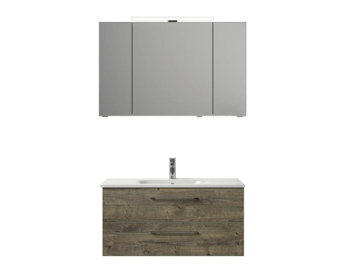 Badezimmerset mit Waschbeckenunterschrank, Waschbecken und Spiegelschrank