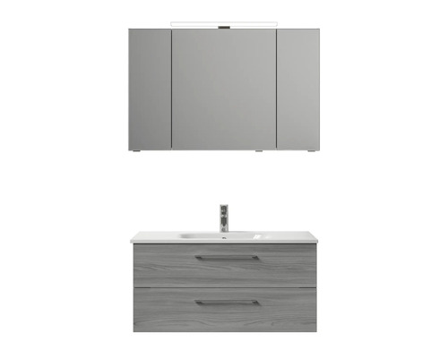 Badezimmermöbelset mit Spiegelschrank, Waschtischunterschrank und zwei Schubladen