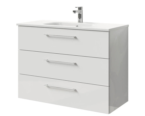 Waschtischunterschrank mit drei Schubladen und Armatur