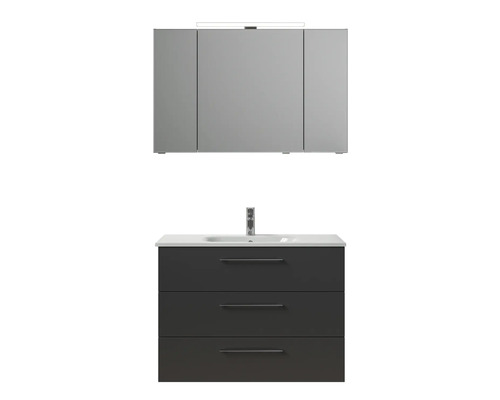Badezimmerset mit Spiegelschrank, Waschbecken und Unterschrank mit drei Schubladen