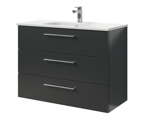 Waschtischunterschrank mit drei Schubladen, Waschbecken und Armatur