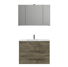 Ensemble de meubles de salle de bains avec armoire de toilette, meuble sous-vasque avec trois tiroirs et vasque à poser