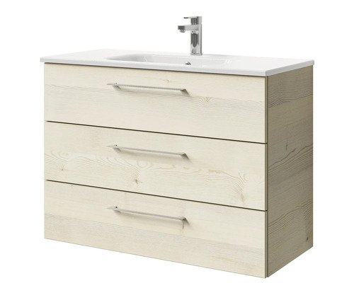 Waschtischunterschrank mit drei Schubladen, Waschbecken und Armatur