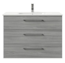 Meuble sous-lavabo avec trois tiroirs, lavabo et robinet