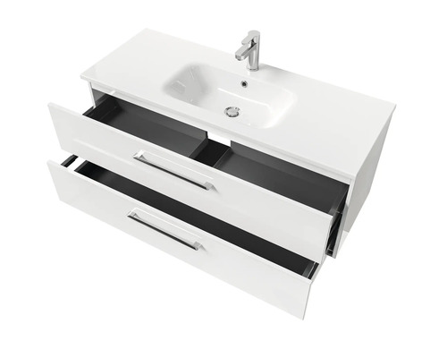 Waschtisch mit zwei offenen Schubladen, Waschbecken und Armatur