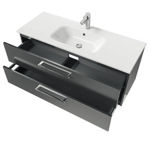 Meuble sous-vasque avec lavabo, deux tiroirs ouverts