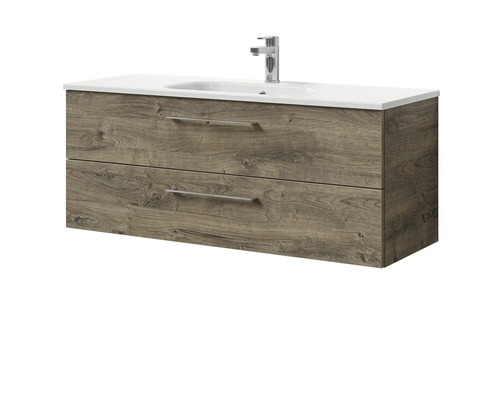 Meuble sous-vasque avec deux tiroirs, vasque et robinet