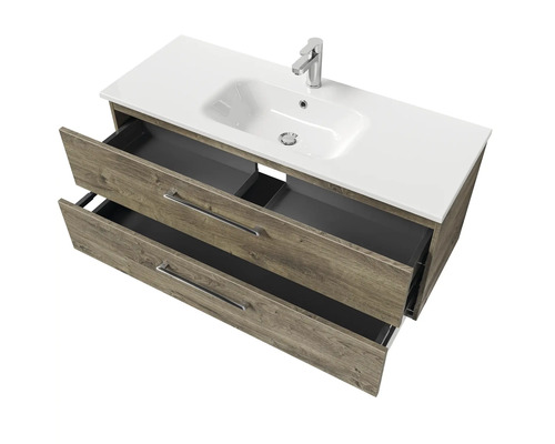 Meuble sous-lavabo avec lavabo et deux tiroirs aspect bois
