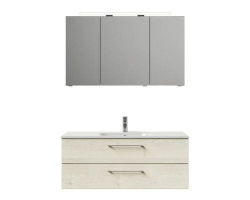 Badezimmermöbelset mit Spiegelschrank, Waschtisch und zwei Schubladen