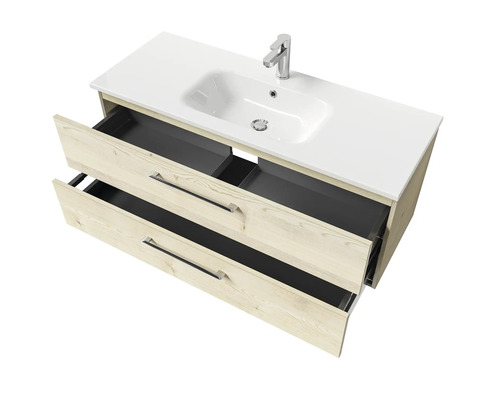 Waschtisch mit Becken, zwei Schubladen offen