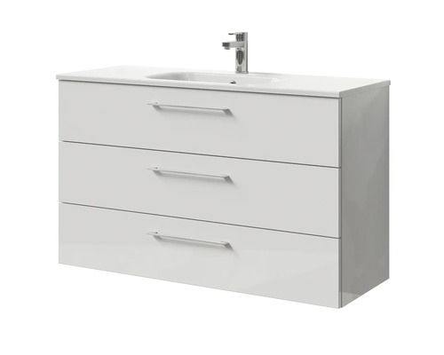 Waschtischunterschrank mit drei Schubladen, Waschbecken und Armatur