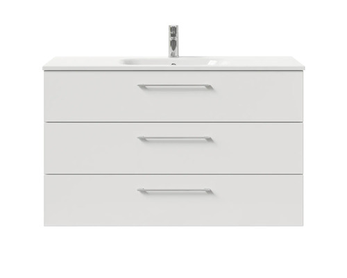 Waschtischunterschrank mit drei Schubladen und Aufsatzwaschbecken